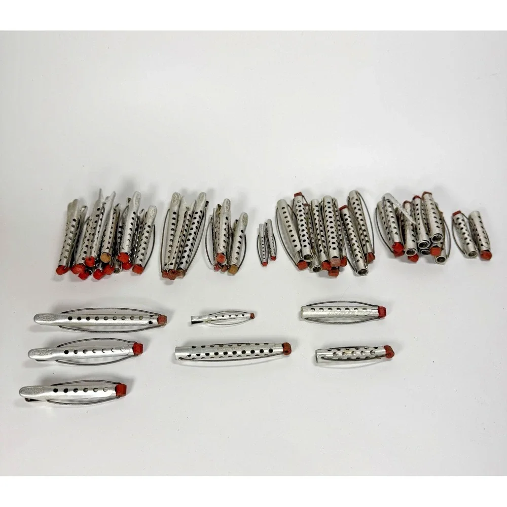 Vtg Tip-Top‎ Products Aluminum Hair Curlers Rollers Omaha Red Tips Lot of 49 MCM